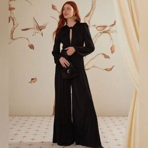 FARM Rio Black Long Sleeve Knot Jumpsuit